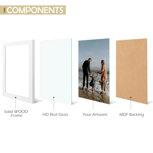 Golden State Art, 8x10 White Picture Frame Made of Solid Pine Wood and Tempered Glass, Display for 8x10 Picture Without Ma...