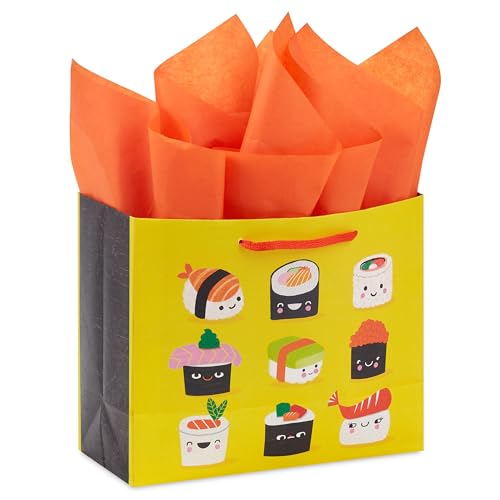 Hallmark 7" Medium Horizontal Gift Bag with Tissue Paper and Gift Tag (Sushi, You're Soy Great!) for Birthdays, Graduation...