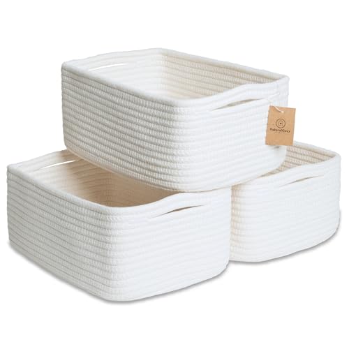 NaturalCozy 11.8"x8"x4.5” Storage Baskets for Shelves 3 Pack | Cotton Rope Woven Small Baskets for Organizing | Small Stor...
