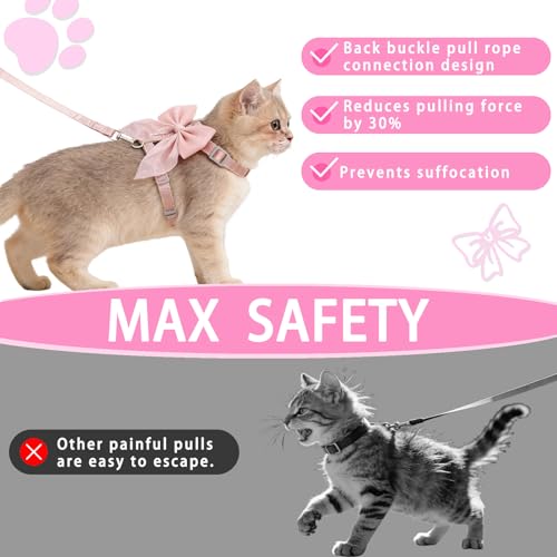 Tensho Pink Bow Cat Harness and Leash Set Escape Proof, Adjustable Kitten Harness with Leash, Bow Tie Cat Harness for Walk...