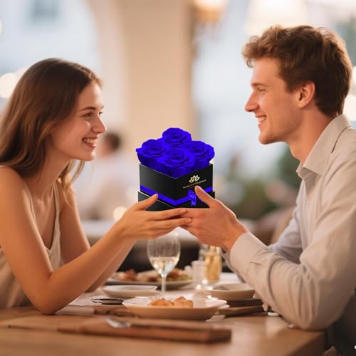 Blue Forever Roses Luxury Gift for Women/Men, Fresh Flowers Bouquet for Girlfriend, Wife, Mom, Anniversary, Valentine's Da...