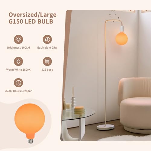 ONEWISH Floor Lamp for Living Room - Minimalist Standing Lamp with Modern LED Bulb, White Frosted Globe Glass 6", 1800K Wa...