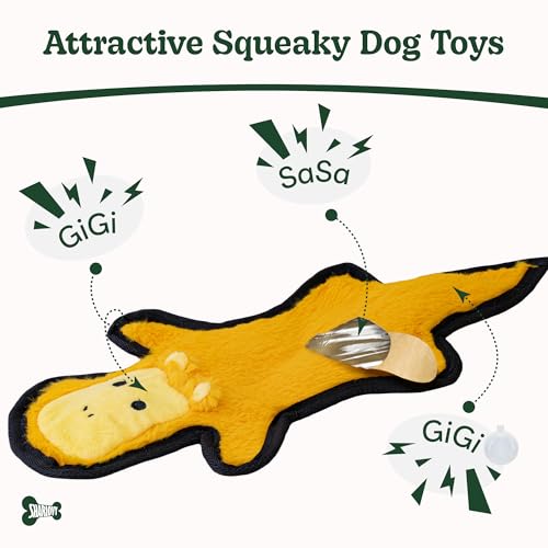 SHARLOVY No Stuffing Dog Toys Crinkle Squeaky, Long Lasting Chews for Aggressive, Durable Plush Dog Puppy Chew Toys for Te...