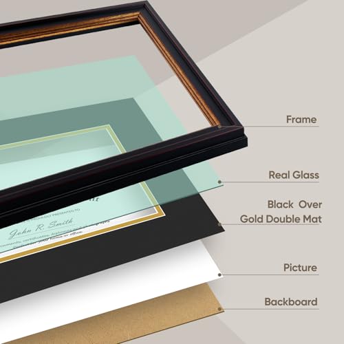 Golden State Art, 11x14 Black Gold & Burgundy Color Document Frame for 8x10 Diploma/Certificate/Picture, Includes Double M...