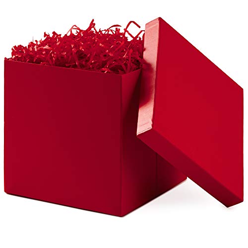 Hallmark Medium Gift Box with Lid and Shredded Paper Fill (Red 7 inch Box) for Birthdays, Graduations, Anniversaries, Chri...