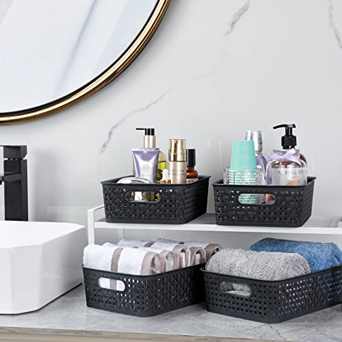 [ 8 Pack ] Plastic Storage Baskets, Small Pantry Organization and Storage Bins, Household Organizers for Laundry Room, Bat...
