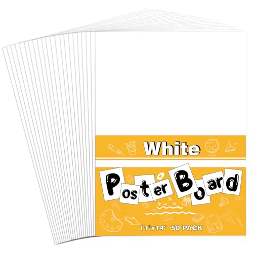 50 Pack White Poster Boards, 11"x14" White Poster Paper Heavyweight Poster Board Bulk Blank Poster Board for Art Display B...