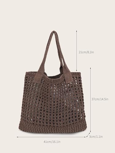 ENBEI Women's Beach Tote Bag, Crochet Knit Hollow Design, Stylish Tote for Beach,Travel and Everyday Use Aesthetic Handbag