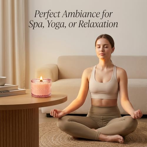 Hidden Label Sandalwood Rose Scented Candle with Crackling Wood Wick, 7.4oz Pink Soy Candle for Home Scented, 55H Clean Bu...