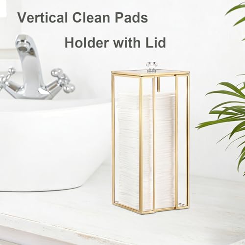 Hipiwe Gold Glass Clean Pads Storage Box Cotton Pad Dispenser for the Clean Skin Club Vertical Desktop Organizer with Lid ...