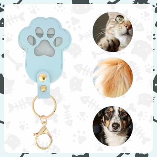2pcs Pet Hair Collector Keychain, Paw Shaped Pet Fur Collection Memorial Keyring with Photo Holder DIY Keepsake Key Ring B...