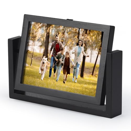5x7 Picture Frame Black Picture Frame Wooden Photo Frames Acrylic HD Mirror Double Sided Picture Frames Rotatable Standing...