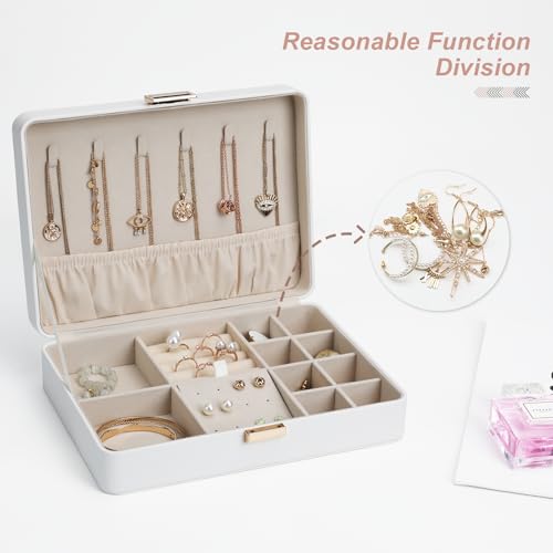 V-LAFUY Secure Jewelry Organizer Box with Lock Compact Single Layer Storage for Travel & Home Holds Rings, Earrings, Penda...