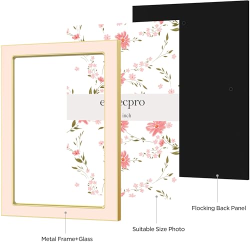 eletecpro 4x6 Enamel Picture Frame with Real Glass Cover, 1 Pack Pink Photo Frame with Gold Metal Edge, Horizontal and Ver...