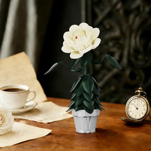 Wonderland Flower Building Block Sets, Ivory White Rose Flower Compatible with Lego, Home Decor Flowers for Adults, Girls,...