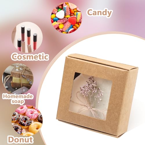QUYLIXX 100 Pcs Soap Packaging Boxes with Window Mini Kraft Paper Boxes Bulk Treat Favor Boxes Rectangle Gift Soap Boxes f...