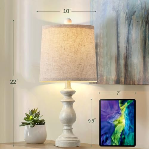 PARTPHONER Traditional Table Lamp Set of 2, Rustic Farmhouse Table Lamps for Living Room Bedroom, 22" Bedside Desk Lamps V...