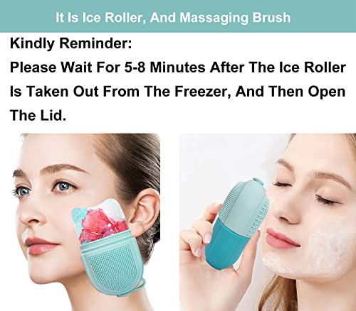 Reusable Cube Silicone Mold Ice Roller With Brush For Face Cold Therapy Facial Massage Roller (Blue)