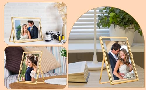 GorYeeFine Gold 4x6 Floating Picture Frame for Photo(2x3'',3.5x5''),Adjustable Tabletop/Shelf,Floating Picture Frames 2x...