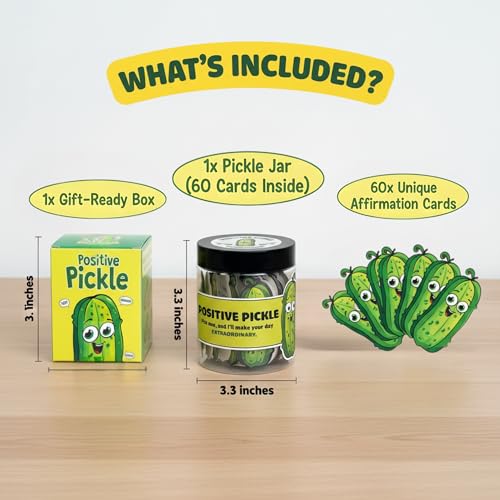 DEARMINE 60 Positive Pickle Cards Jar, Graduation Gifts, Mothers Day Birthday Gifts for Mom, Women, Coworkers, Adults, Tea...