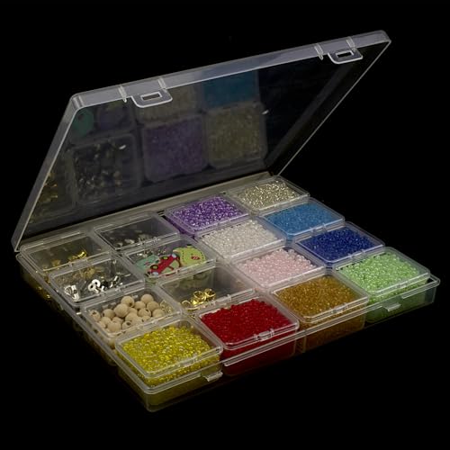 ZIIYAN Bead Storage Containers - 64 Clear Plastic Bead Organizer Boxes with Hinged Lid, Craft Organizers and Storage for D...