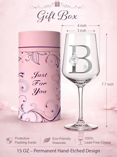 Mothers Day Gifts for Mom, Grandma, Wife - Personalized Monogram A-Z Wine Glass Gifts for Women - Unique Birthday Gift for...