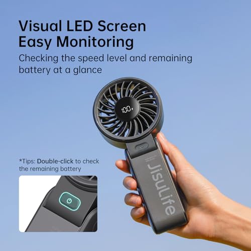 JISULIFE Handheld Fan Life7 – Ultimate Flexibility: Wide & Strong Airflow, 19.5H Max Cooling, 5000mAh Rechargeable, 5-Spee...