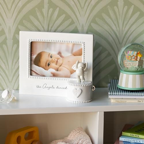 DEMDACO Musical Frames Collection Angels Danced White Beaded 8 x 7 Resin Keepsake Baby Picture Frame with Angel Bear Figur...