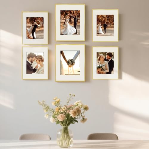 upsimples Aluminum 11x14 Picture Frame Gold, Display Photo 8x10 with Mat or 11 x 14 without Mat, Wall Hanging Metal Poster...