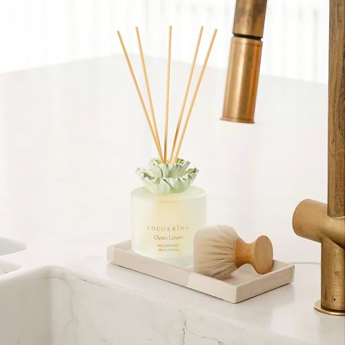 COCORRÍNA Gypsum Flower Reed Diffuser - Clean Linen Scent, 6.76 oz Oil with 8 Sticks, Long - Lasting Home Fragrance for Ba...