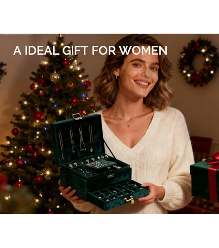 ProttyLife Jewelry Organizer Box for Women Girls, Jewelry Box 3-Tier Jewelry Display Case and Organizer,Lockable Jewelry D...