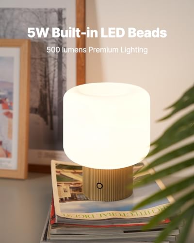 MAGCHARM Halo Mushroom Lamp, 5W Cute Cordless Rechargeable Table Lamp with Glass Shade, 3 Color Temps LED Dimmable Ambient...