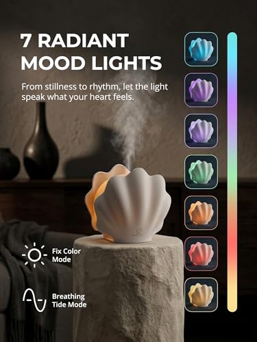 Essential Oil Diffuser 260ML, Shell Aroma Diffuser with Remote Control, 7 Colors LED Night Light for Bedroom Home Relaxati...