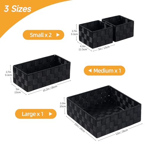 Posprica Small Black Baskets Cube Bin Container Tote,Woven Storage Baskets for Organizing Organizer Divider for Drawer, Cl...