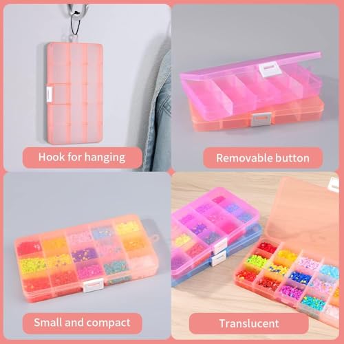 Opret 15 Girds Bead Organizer(4 Pack), Earring Organizer Box, SMALL Plastic Containers with Adjustable Dividers for Crafts...