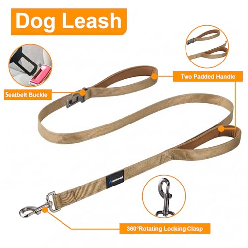 Annchwool No Pull Dog Harness,Heavy Duty Reflective Collar & Leash Set-Leash with Double Handle & Car Seatbelt Clip-Easy C...