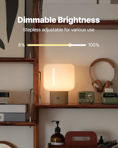 MAGCHARM Halo Mushroom Lamp, 5W Cute Cordless Rechargeable Table Lamp with Glass Shade, 3 Color Temps LED Dimmable Ambient...