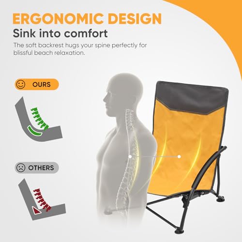 Sekey Portable Beach Chair, Lightweight Camping Chair with Carry Bag, Low Folding Beach Chair for Adults, Compact Ourdoor ...