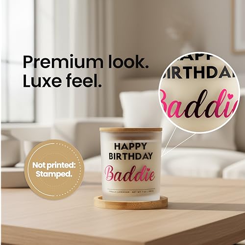 Best Friend Birthday Gifts for Women – Happy Birthday Baddie Soy Candle Gift Set, Vanilla Lavender, 50+ Hour Burn, Ready t...