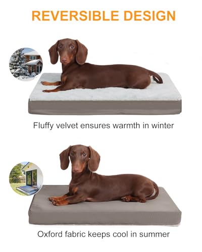 KSIIA Orthopedic Dog Crate Bed Waterproof Dog beds for Small Dogs Deluxe Plush Washable Pet Mat with Egg Crate Foam & Remo...