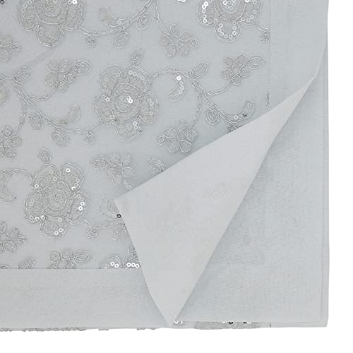 SARO LIFESTYLE Floral Embroidered Table Runner, White, 16"x90"