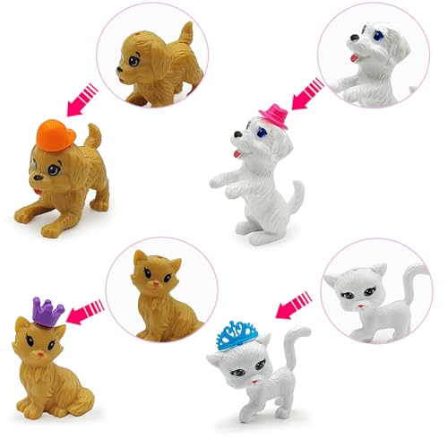Dolls Accessories Playsets Dog Cat Figures with House Cage Pet Pretend Play Toys for Doll Toddlers 3-5 age 5-7 Girls Kids ...