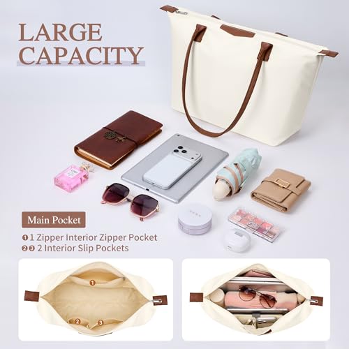 DIXEIGHT Tote Bag for Women, Casual Hobo Bag Vegan Leather Top-Handle Purse Foldable Shoulder Nylon Zipper Handbag