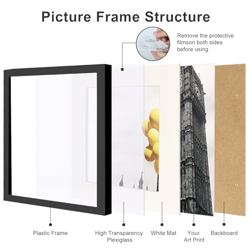 BSRHOME 12x12 Picture Frame Set of 9, Display Pictures 8x8 with Mat or 12x12 without Mat, Multi Collage Gallery Square Pho...