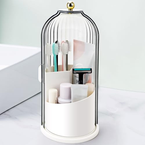 QIYVLOS Toothbrush Holders with Sliding Lid, Rotating 3 Slots Bathroom Organizer Countertop, Tooth Brush Toothpaste Holder...