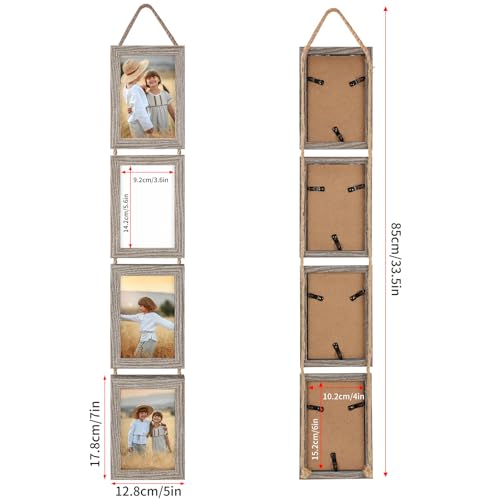 QUTREY 4x6 Hanging Picture Frames Collage Set of 2, 4 Openings 4 x 6 Photo Frames for Vertical 4 by 6 inch Pictures for Wa...