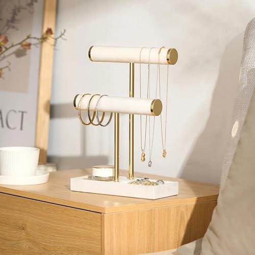 bussdis 2 Tier Bracelet Holder Display - Detachable T Bar Beige Velvet Bracelet Holder, Jewelry Holder Organizer for Brace...
