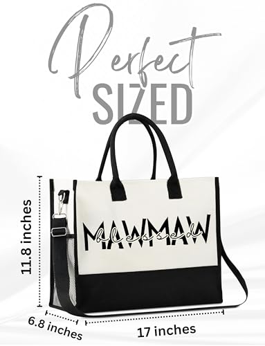 InnoBeta Mawmaw Gifts for Grandma, Canvas Tote Bag on Christmas or Birthday & Mother's Day, Tote with Top Zipper Closure a...