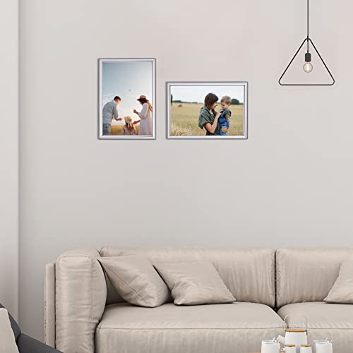 Autjvy 4x6 Picture Frame Set of 2, Silver Brushed Modern Simple Thin Aluminum Metal Photo Frame with HD Real Glass, Displa...