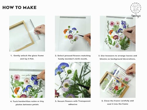 Twodays Birth Flower Mother's Day Craft Kit for Mom/Grandma - 33 Real Pressed Flowers Art DIY Set, With 8x10 Double Glass ...